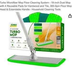 Turbo Mop Micro Fiber Floor Cleaning System - 4 Cleaning Pads Included​​​​​